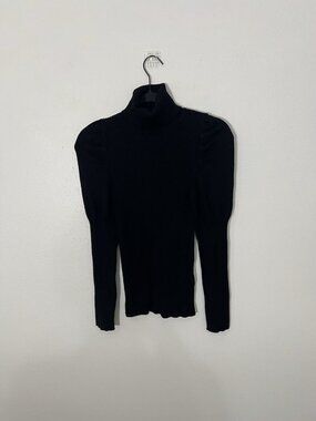 Anthropologie Black Ribbed Turtleneck Puff Sleeve Sweater Size Small